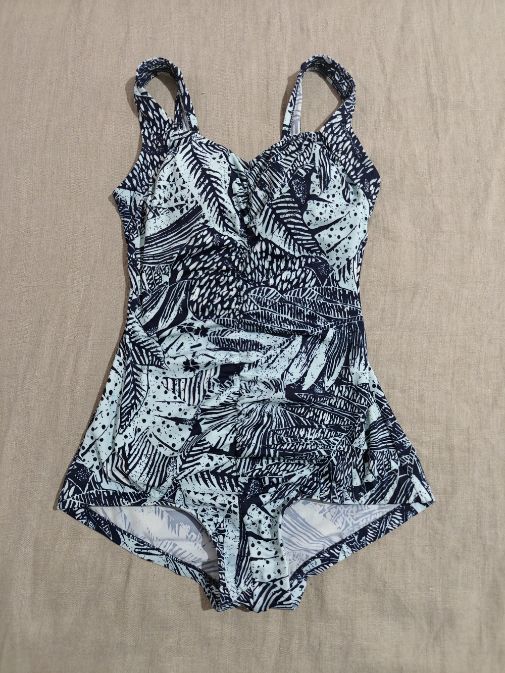 Azul by Maxine of Hollywood One Piece Swimsuit Navy Blue/Light Blue Palm Leaf 6